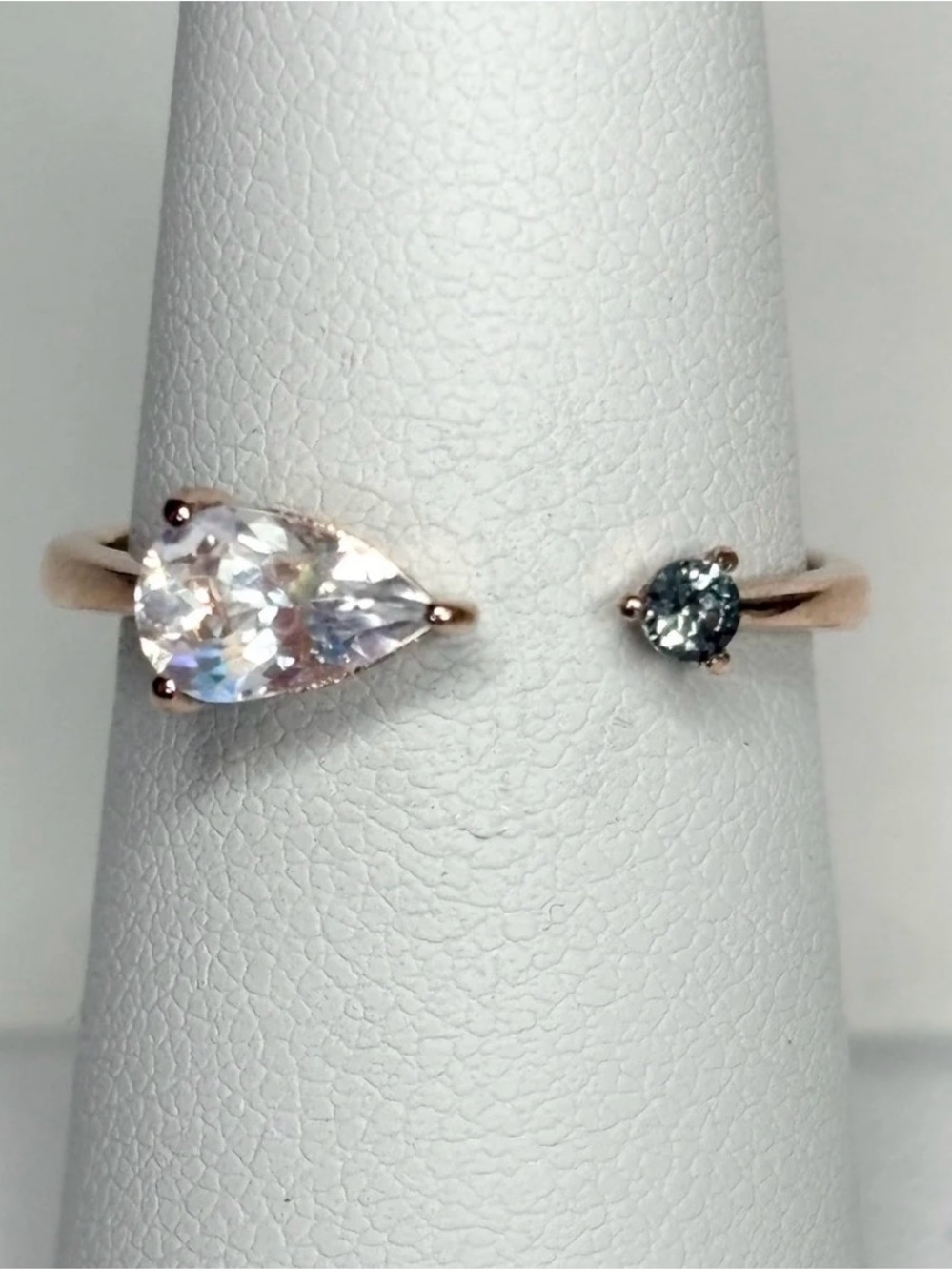 Rose Gold Open Ring with Madagascar Rainbow Moonstone and Color Changing Garnet